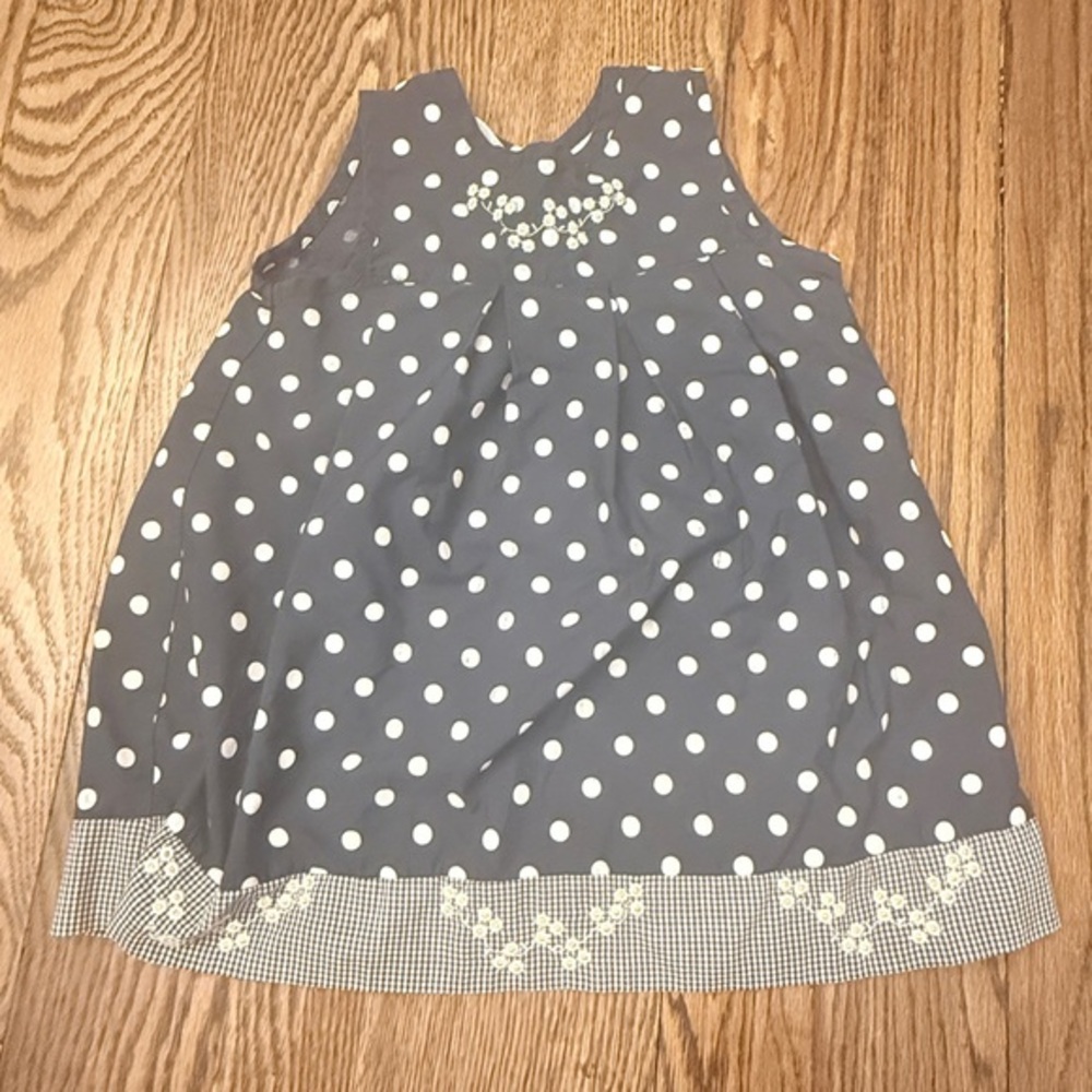 Blueberi Boulevard Navy Polka Dot Toddler Girl 3T Dress w/Embroidered Daisies BC